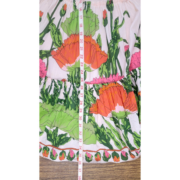 Julie Brown New York Ruffle Bell Sleeves Floral Dress Women Size L White Lotus - Picture 12 of 12